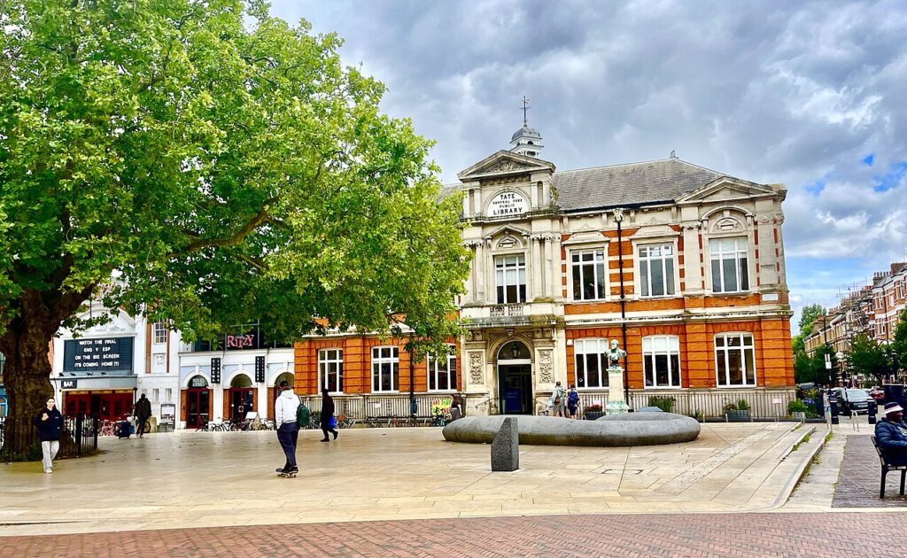 Brixton Library on Windrush Square, London, in July 2024