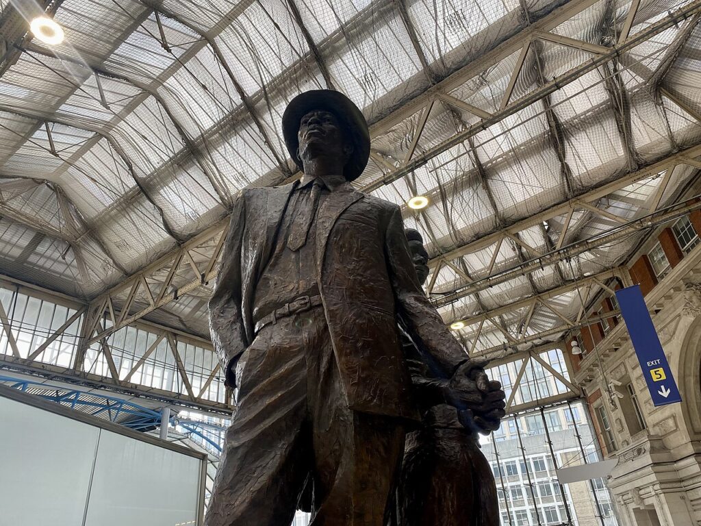 National Windrush Monument in London, photographed in July 2022